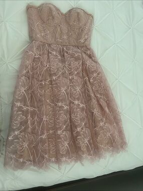 NADINE MERABI Girls Strapless Floral Lace Party Dress - Dusty Pink